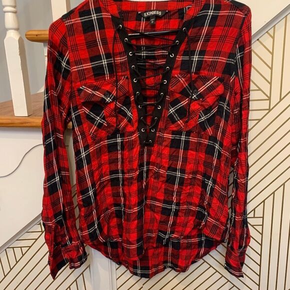 Express Flannel With Lace Up Tie - Picture 3 of 5